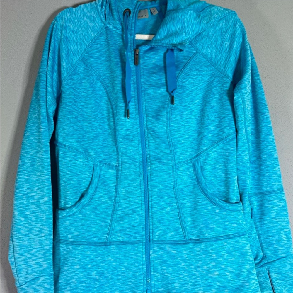 Athleta Blue Sweatshirt with Full Length Zipper and Stand Up Collar